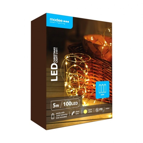 Modee Modee Χριστουγεννιάτικα Λαμπάκια LED μπαταρίας C1011 (100LED/5m/5cm) Θερμό Λευκό