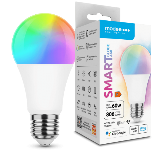 Modee LED Smart Σφαιρική Λάμπα A60 9,4W E27 180° RGB 806lm με Tuya Wi-Fi