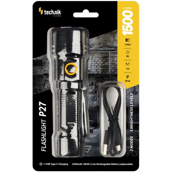 Technik Φακός P27 1500lm με 3x TE LED & USB-C