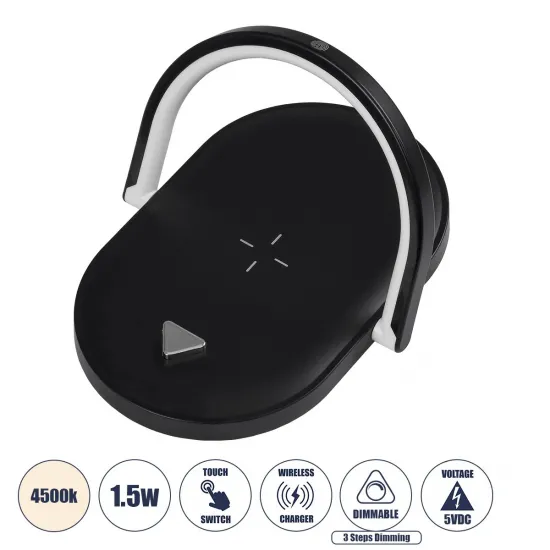 GloboStar® ECLIPSE 76558 Επιτραπέζιο Φωτιστικό Πορτατίφ LED 1.5W 1200lm 180° AC 220-240V IP20 Φυσικό Λευκό 4500K Dimmable Μαύρο Πλαστικό - Μ17 x Π13 x Υ10cm - 2 Xρόνια Εγγύηση