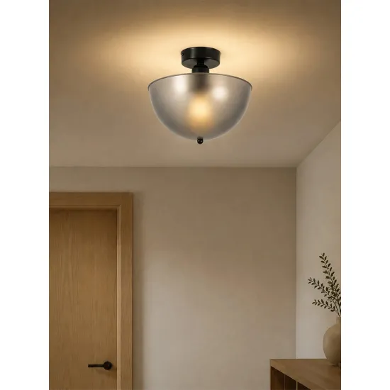 GLOBOSTAR® MEDUSA 203-0307 Μοντέρνο Φωτιστικό Οροφής με Ντουί 1 x E27 AC 220-240V IP20 - Γκρι Μαύρο - Μ25 x Π25 x 23cm