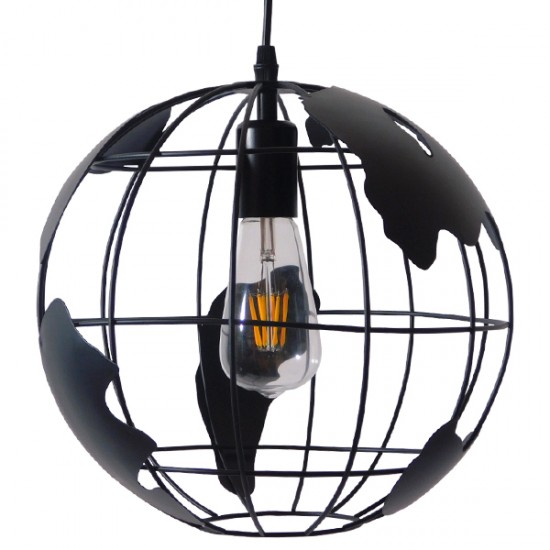 GLOBOSTAR® EARTH 01205 Vintage Κρεμαστό Φωτιστικό Οροφής με Ντουί 1 x E27 AC 220-240V IP20 - Μαύρο - Μ30 x Π30 x Υ30cm