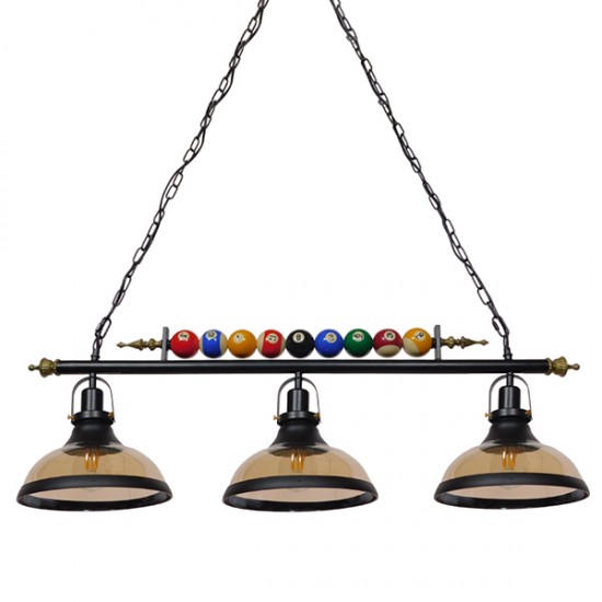 GLOBOSTAR® BILLIARD SERIES 01280 Vintage Κρεμαστό Φωτιστικό Οροφής με Ντουί 3 x E27 AC 220-240V IP20 - Μαύρο & Μελί - Μ96 x Π25 x Υ30cm