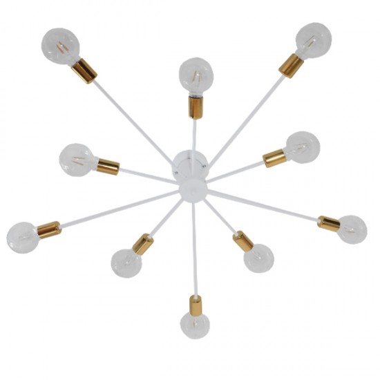 GLOBOSTAR® OLINDA 01383 Μοντέρνο Φωτιστικό Οροφής με Ντουί 10 x E27 AC 220-240V IP20 - Λευκό & Χρυσό - Μ95 x Π95 x Υ17cm