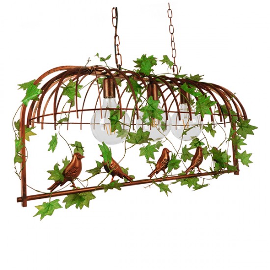 GLOBOSTAR® NEST 01648 Vintage Κρεμαστό Φωτιστικό Οροφής με Ντουί 3 x E27 AC 220-240V IP20 - Χάλκινο & Πράσινο - Μ85.5 x Π37.5 x Y38cm