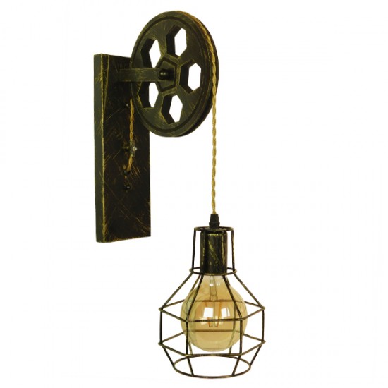 GLOBOSTAR® RYDON 01659 Vintage Φωτιστικό Τοίχου - Απλίκα με Ντουί 1 x E27 AC 220-240V IP20 - Μπρούτζινο Εφέ Σκουριάς - Μ15 x Π24 x Υ70cm