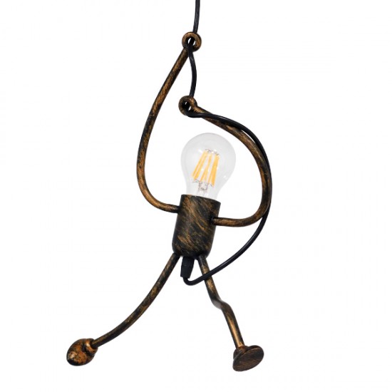 GLOBOSTAR® LITTLE MAN 01653 Μοντέρνο Κρεμαστό Φωτιστικό Οροφής με Ντουί 1 x E27 AC 220-240V IP20 - Χάλκινο - Μ20 x Π20 x Υ40cm