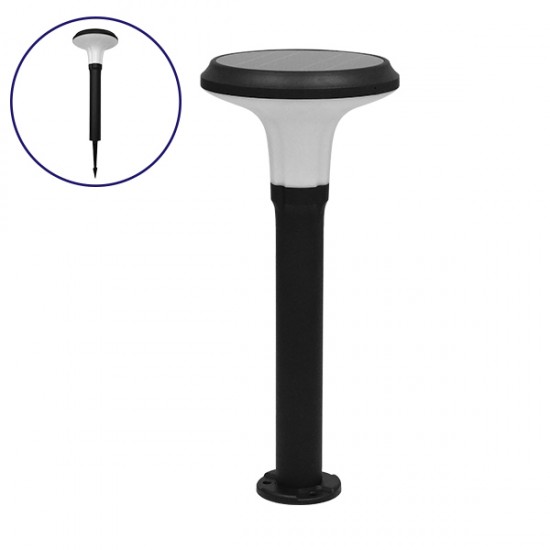 GLOBOSTAR® VEGGIE 12115 Φωτιστικό Κολωνάκι Κήπου LED 10W 500lm 120° με Ενσωματωμένο Φωτοβολταϊκό Panel 6V 2W & Επαναφορτιζόμενη Μπαταρία Li-ion 3.2V 6000mAh με Αισθητήρα Κίνησης-Ημέρας-Νύχτας Αδιάβροχο IP65 Ψυχρό Λευκό 6000K - Μαύρο - Μ26.5 x Π26.5 x Υ60cm - 2 Χρόνια Εγγύηση