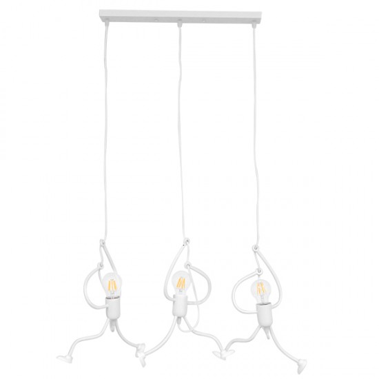 GLOBOSTAR® LITTLE MAN 00981 Μοντέρνο Κρεμαστό Φωτιστικό Οροφής με Ντουί 3 x E27 AC 220-240V IP20 - Λευκό - Μ70 x Π10 x Υ105cm