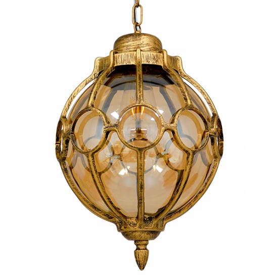 GLOBOSTAR® ETOILE 00987 Vintage Κρεμαστό Φωτιστικό Οροφής με Ντουί 1 x E27 AC 220-240V IP20 - Μπρούτζινο Εφέ Σκουριάς & Μελί - Μ28 x Π28 x Y38cm