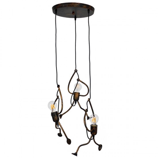 GLOBOSTAR® LITTLE MAN 01656 Μοντέρνο Κρεμαστό Φωτιστικό Οροφής με Ντουί 3 x E27 AC 220-240V IP20 - Χάλκινο - Μ45 x Π45 x Υ40cm