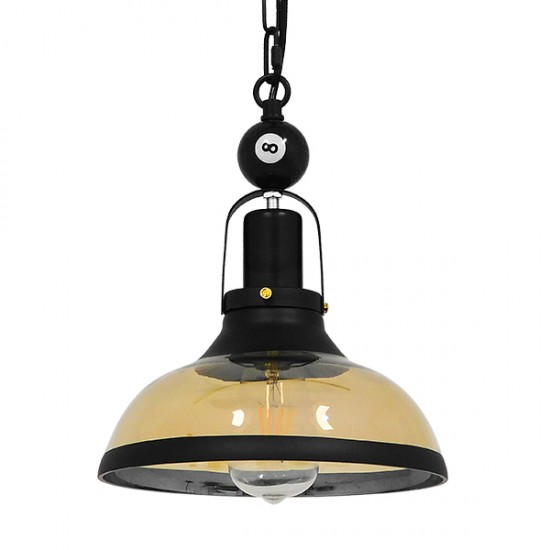 GLOBOSTAR® BILLIARD 00971 Vintage Κρεμαστό Φωτιστικό Οροφής με Ντουί 1 x E27 AC 220-240V IP20 - Mαύρο & Μελί - Μ25 x Π25 x Υ29cm
