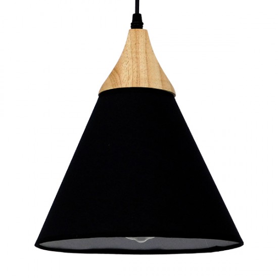 GLOBOSTAR® SHADE TEXTILE 01576 Μοντέρνό Κρεμαστό Φωτιστικό Οροφής με Ντουί 1 x E27 AC 220-240V IP20 - Μαύρο & Μπεζ - Μ25 x Π25 x Υ30cm