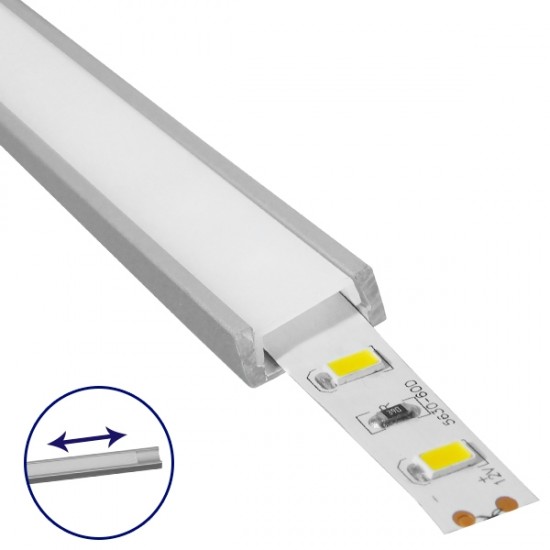 GLOBOSTAR® ALP-LINEAR ALPINA 70801-1M Επιφανειακό Προφίλ Αλουμινίου με Λευκό Γαλακτερό Συρόμενο Κάλυμμα για Ταινίες LED IP20 - Ασημί & Λευκό - Μ100 x Π1.6 x Υ0.6cm