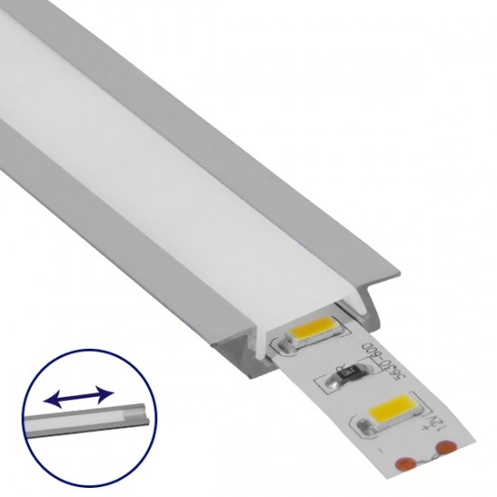 GLOBOSTAR® ALP-LINEAR RECCA 70803-1M Χωνευτό Προφίλ Αλουμινίου με Λευκό Γαλακτερό Συρόμενο Κάλυμμα για Ταινίες LED IP20 - Ασημί & Λευκό - Μ100 x Π2.2 x Υ0.6cm