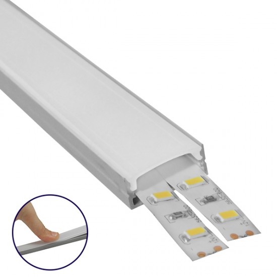 GLOBOSTAR® ALP-LINEAR ALIENA 70809-1M Επιφανειακό Προφίλ Αλουμινίου με Λευκό Γαλακτερό Πατητό Κάλυμμα για Ταινίες LED IP20 - Ασημί & Λευκό - Μ100 x Π2.4 x Υ1.1cm
