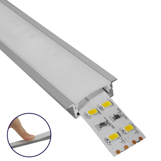 GLOBOSTAR® ALP-LINEAR RECCA 70811-1M Χωνευτό Προφίλ Αλουμινίου με Λευκό Γαλακτερό Πατητό Κάλυμμα για Ταινίες LED IP20 - Ασημί & Λευκό - Μ100 x Π3 x Υ1.1cm