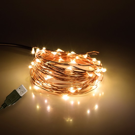 GLOBOSTAR® STRINGLIGHT 79721 Γιρλάντα 5m 50 LED 3W 180lm 360° DC 5V με USB 2.0 IP20 Θερμό Λευκό 2700Κ Dimmable - Χάλκινο - Μ500 x Π0.6 x Υ0.6cm - 1 Χρόνο Εγγύηση