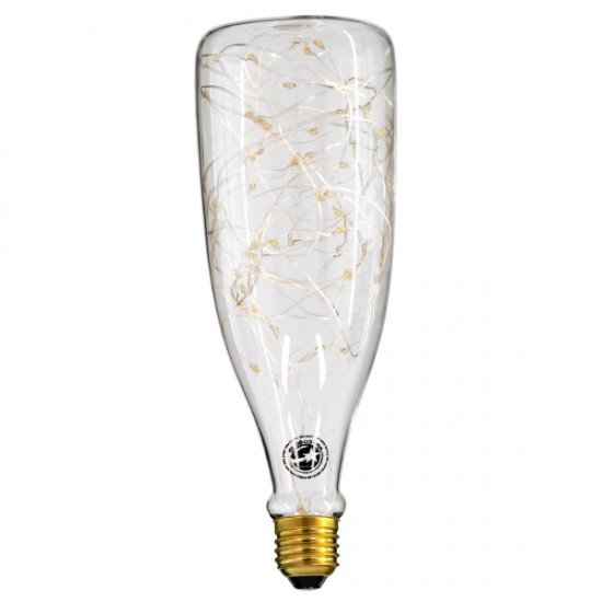 GLOBOSTAR® DECOBOTTLE 99221 Λάμπα E27 DBC80 LED 3W 240lm 360° AC 220-240V IP20 Θερμό Λευκό 2700K - Copper String Chip - Διάφανο - Μ8 x Π8 x Υ23cm - 3 Χρόνια Εγγύηση