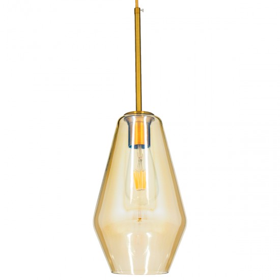 GLOBOSTAR® AMARIS 00871 Μοντέρνο Κρεμαστό Φωτιστικό Οροφής με Ντουί 1 x E27 AC 220-240V IP20 - Χρυσό Πλατίνα & Μελί - Μ17 x Π17 x Υ30cm