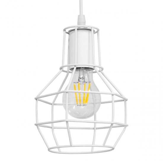 GLOBOSTAR® CAGE 00867 Vintage Κρεμαστό Φωτιστικό Οροφής με Ντουί 1 x E27 AC 220-240V IP20 - Λευκό - Μ15 x Π15 x Υ22cm