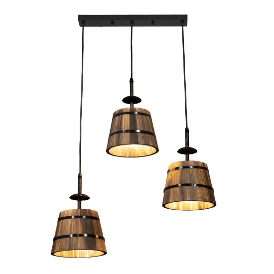 GLOBOSTAR® CEBU 00889 Vintage Κρεμαστό Φωτιστικό Οροφής με Ντουί 3 x E27 AC 220-240V IP20 - Καφέ & Μαύρο - Μ55.5 x Π18.5 x Y210cm