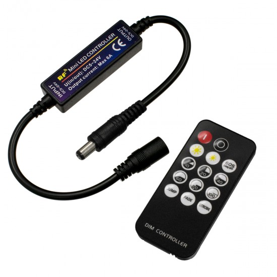 GLOBOSTAR® DIMMEROLI 73322 Σετ Dimmer με RF Ασύρματο Χειριστήριο με 1 x 6A 144W Κανάλι DC 12-24V 6A 144W Max IP20 - RF2.4Ghz - Μ31 x Π1.7 x Υ1.1cm - 2 Χρόνια Εγγύηση