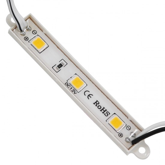 GLOBOSTAR® MODULARI 73702 Module LED 0.8W 70lm 120° DC 12V Αδιάβροχο IP66 3 x SMD5050 Chip Θερμό Λευκό 2700K Dimmable - Μ8.7 x Π1.3 x Υ0.5cm - Πακέτο 20 Τεμαχίων - 3 Χρόνια Εγγύηση