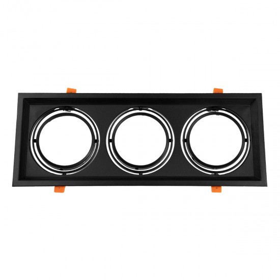 GLOBOSTAR® VITA 77857 Χωνευτή Κινούμενη Βάση για 3 x Σποτ AR111 για Ντουί GU10/GU5.3 IP20 - Μαύρο Ματ - Μ48.7 x Π18 x Υ5.5cm / Q47.5 x 17cm