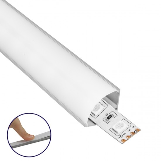 GLOBOSTAR® ALP-CORNER LINEO 70815-2M Επιφανειακό Γωνιακό Προφίλ Αλουμινίου με Λευκό Γαλακτερό Πατητό Κάλυμμα για Ταινίες LED IP20 - Ασημί & Λευκό - Μ200 x Π1.6 x Υ1.6cm - Πακέτο 5 Τεμαχίων