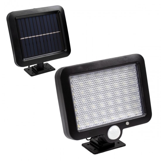 GLOBOSTAR® ZETA 71458 Προβολέας με Ανιχνευτή PIR / Αισθητήρα Κίνησης LED 10W 400lm 120° DC 5V με Φωτοβολταϊκό Panel 5V 1W & Επαναφορτιζόμενη Μπαταρία Li-ion 3.2V 2400mAh Αδιάβροχο IP65 Ψυχρό Λευκό 6000K - Sanan SMD Chip - Μαύρο - Μ15 x Π3.5 x Υ13cm - 2 Χρόνια Εγγύηση