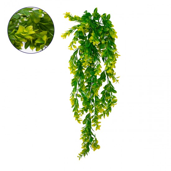 GLOBOSTAR® MYRTLE 78059 Τεχνητό Κρεμαστό Φυτό Μυρτιά - Πράσινο & Κίτρινο - Μ30 x Π10 x Υ80cm