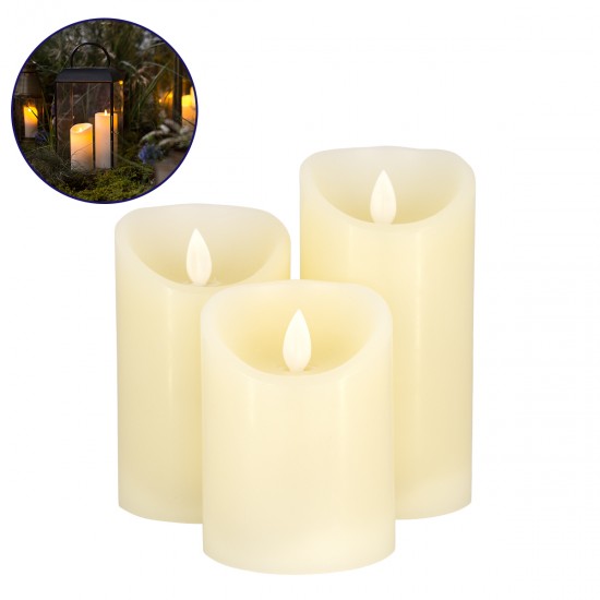 GLOBOSTAR® FIREFLAME 79555 Διακοσμητικό Κερί Παραφίνης με Εφέ Κινούμενης Φλόγας & IR Ασύρματο Χειριστήριο LED 0.5W 25lm 120° DC 3V με 2xAA Μπαταρίες IP20 Θερμό Λευκό 2700K Dimmable - Μπεζ -Μ7.5 x Π7.5 x Υ15cm - Πακέτο 3 Τεμαχίων - 1 Χρόνο Εγγύηση