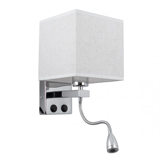 GLOBOSTAR® ELEGANT 01495 Μοντέρνο Φωτιστικό Τοίχου - Απλίκα Ξενοδοχείου Reading Light με Ντουί 1 x E27 LED 3W 360lm 36° AC 220-240V IP20 Θερμό Λευκό 2700K - Bridgelux COB Chip - Χρώμιο & Λευκό - Μ17 x Π21 x Υ43cm - 2 Χρόνια Εγγύηση