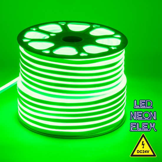 GLOBOSTAR® NEOVALE 70564 Ταινία Neon Flex LED 12W/m 600lm/m 120° DC 24V Αδιάβροχο IP65 120 x SMD2835 Chip/m Πράσινο Dimmable - Sanan SMD Chip - Μ100 x Π0.8 x Υ1.6cm - 3 Χρόνια Εγγύηση