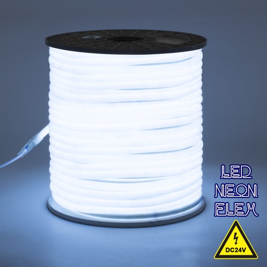 GLOBOSTAR® NEOTUBE 70580 Ταινία Neon Flex LED 12W/m 1080lm/m 360° DC 24V Αδιάβροχο IP65 120 x SMD2835 Chip/m Ψυχρό Λευκό 6000K Dimmable - Sanan SMD Chip - Μ100 x Π1.3 x Υ1.3cm - 3 Χρόνια Εγγύηση
