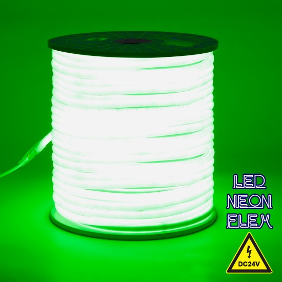 GLOBOSTAR® NEOTUBE 70584 Ταινία Neon Flex LED 12W/m 600lm/m 360° DC 24V Αδιάβροχο IP65 120 x SMD2835 Chip/m Πράσινο Dimmable - Sanan SMD Chip - Μ100 x Π1.3 x Υ1.3cm - 3 Χρόνια Εγγύηση