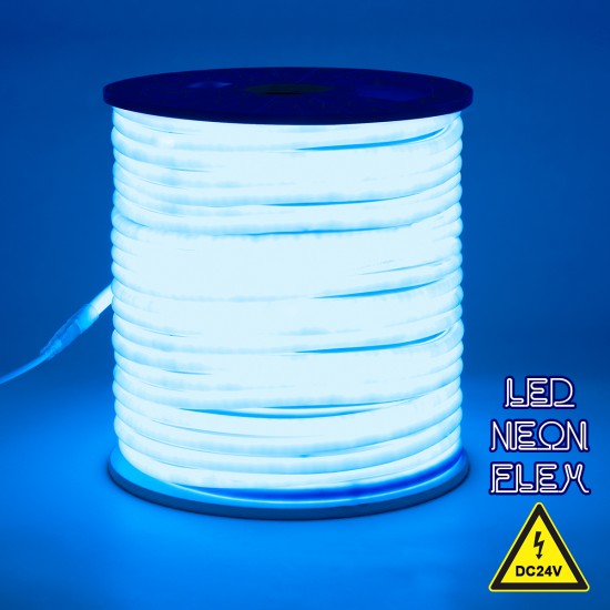 GLOBOSTAR® NEOTUBE 70585 Ταινία Neon Flex LED 12W/m 600lm/m 360° DC 24V Αδιάβροχο IP65 120 x SMD2835 Chip/m Μπλε Dimmable - Sanan SMD Chip - Μ100 x Π1.3 x Υ1.3cm - 3 Χρόνια Εγγύηση
