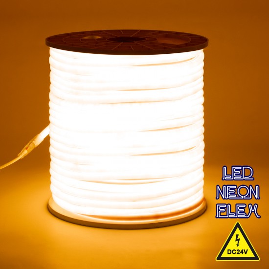 GLOBOSTAR® NEOTUBE 70586 Ταινία Neon Flex LED 12W/m 720lm/m 360° DC 24V Αδιάβροχο IP65 120 x SMD2835 Chip/m Ultra Θερμό Λευκό 2200K Dimmable - Sanan SMD Chip - Μ100 x Π1.3 x Υ1.3cm - 3 Χρόνια Εγγύηση