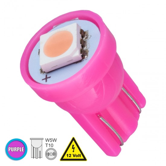 GLOBOSTAR® W5W-T10 81049 Λάμπα W5W T10 LED 0.12W 12lm 120° DC 12V IP20 Ροζ - 1 x Epistar SMD5050 Chip - Μ1.1 x Π1.1 x Υ1.7cm - 1 Χρόνο Εγγύηση