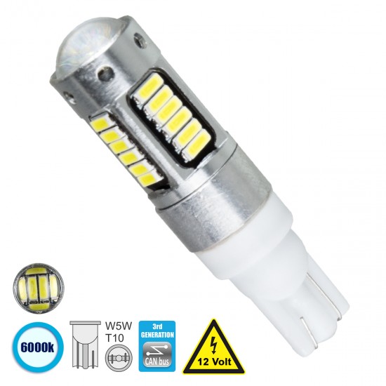 GloboStar® T10 W5W 81108 Λάμπα Αυτοκίνητου  3rd Generation Can-Bus Series LED 30 SMD 4014 2.4W 304lm 360° DC 12V IP20 Ψυχρό Λευκό 6000K