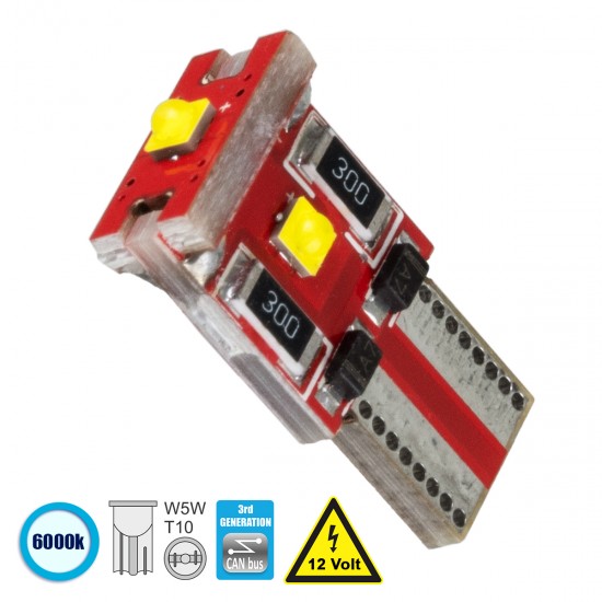 GloboStar® T10 W5W 81111 Λάμπα Αυτοκίνητου  3rd Generation Can-Bus Series LED 3 CREE XHP35 1W 158lm 360° DC 12V IP20 Ψυχρό Λευκό 6000K