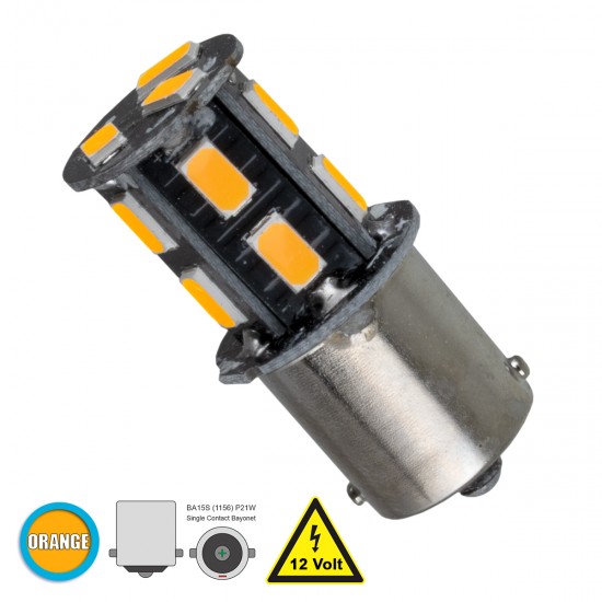 GloboStar® P21W 1156 81212 Λάμπα Αυτοκίνητου  BA15S LED 13 SMD 5630 1.2W 185lm 360° DC 12V IP20 Πορτοκαλί
