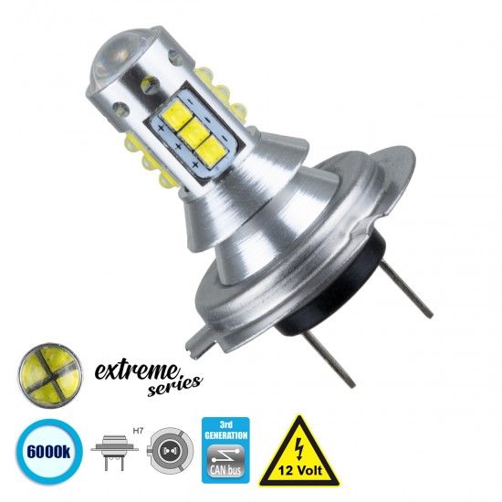 GLOBOSTAR® H7 81436 Λάμπα H7 CANbus LED 3.5W 760lm 360° DC 12V IP20 Ψυχρό Λευκό 6000K - 16 x CREE XBD Chip - Μ3.4 x Π3.4 x Υ5.7cm - 1 Χρόνο Εγγύηση