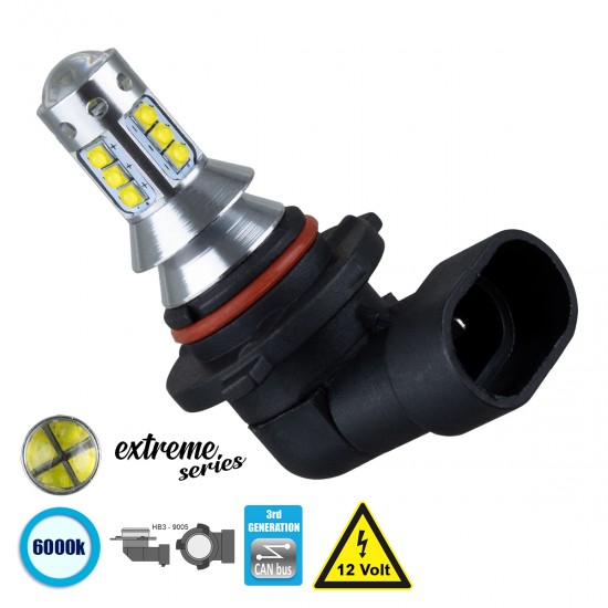 GLOBOSTAR® HB3-9005 81442 Λάμπα HB3 9005 CANbus LED 3.5W 760m 360° DC 12V IP20 Ψυχρό Λευκό 6000K - 16 x CREE XBD Chip - Μ3.9 x Π3.1 x Υ5.1cm - 1 Χρόνο Εγγύηση