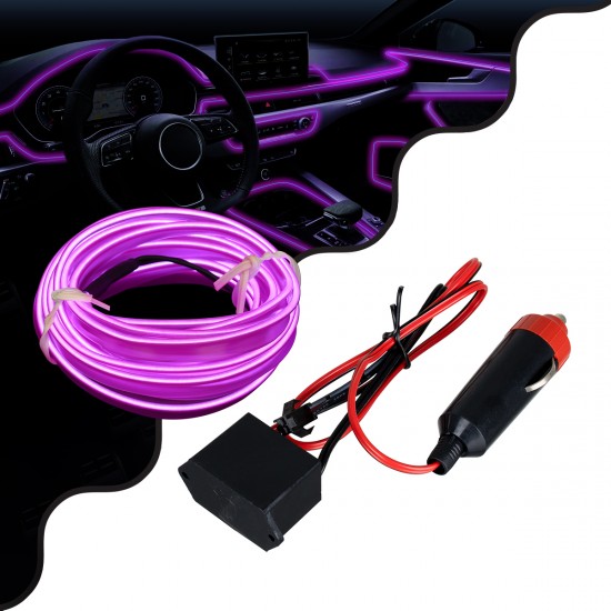 GloboStar® 82207 TUBE 360° Degree Διακοσμητική EL-Wire Neon Αυτοκινήτου Κορδόνι ΣΕΤ 3m 1W/3m 30lm/m 360° DC 12V με Βύσμα Αναπτήρα Αυτοκινήτου Αδιάβροχη IP68 Μωβ