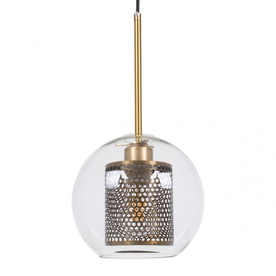 GLOBOSTAR® AVERY 00739 Μοντέρνο Κρεμαστό Φωτιστικό Οροφής με Ντουί 1 x E27 AC 220-240V IP20 - Διάφανο & Χρυσό - Μ18 x Π18 x Υ38cm