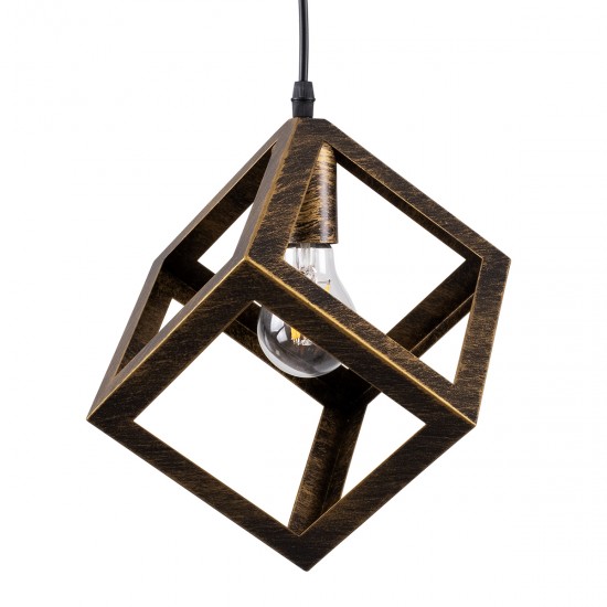 GLOBOSTAR® CUBE 00803 Μοντέρνο Κρεμαστό Φωτιστικό Οροφής με Ντουί 1 x E27 AC 220-240V IP20 - Χάλκινο Εφέ Σκουριάς - Μ25 x Π25 x Υ25cm