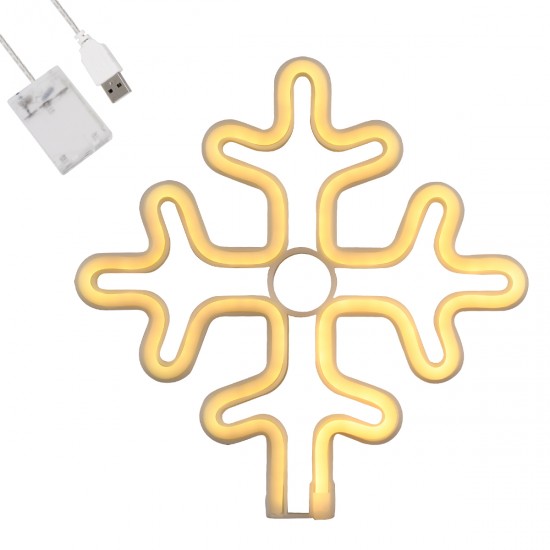 GloboStar® 78582 Φωτιστικό Ταμπέλα Φωτεινή Επιγραφή NEON LED Σήμανσης SNOWFLAKE 5W με Καλώδιο Τροφοδοσίας USB - Μπαταρίας 3xAAA (Δεν Περιλαμβάνονται) - Θερμό Λευκό 2700K