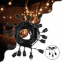 GLOBOSTAR® E27GARLAND 78984 Μοντέρνο Φωτιστικό Κήπου Γιρλάντα 15m με Ντουί 15 x E27 & Πρίζα Schuko Επεκτεινόμενη 90° AC 220-240V IP65 - Μαύρο - Μ1500 x Π92 x Υ16cm